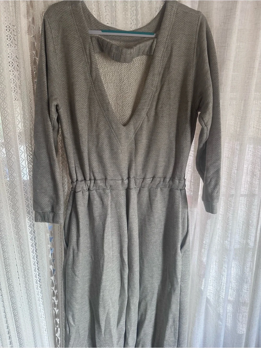 Free People Wide-Leg Knit Drawstring Pantsuit in Taupe - Picture 3 of 4